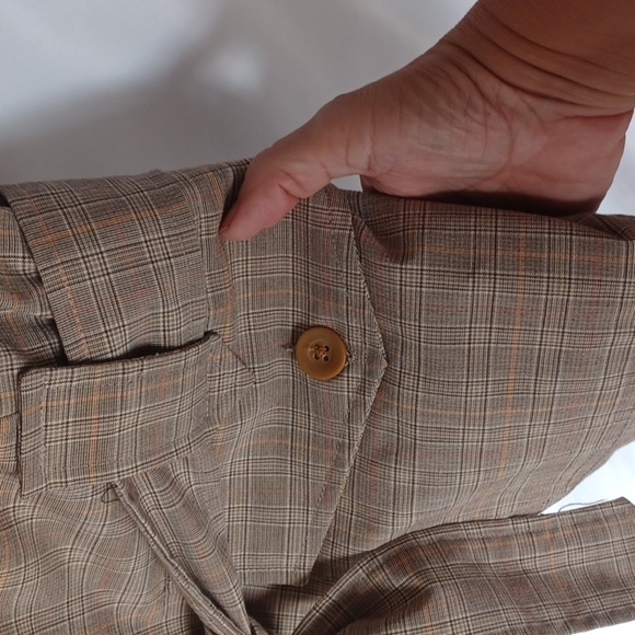 Sandro Plaid Belted Safari Kahki Short Sleeve Jacket XL - Picture 4 of 7